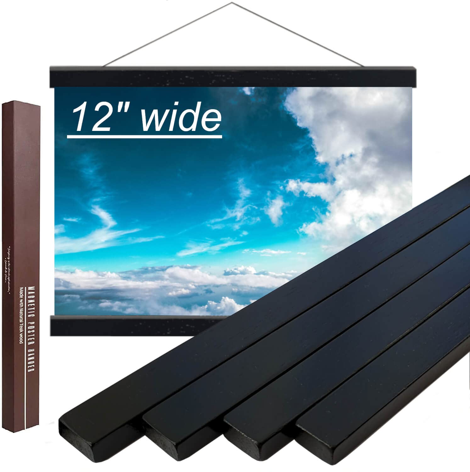 DACRI HOME 12 Magnetic Poster Frame Hanger - Teak Wood, Strong Magnets for Easy Hanging Pictures Canvas Scroll Diamond Wall Art 