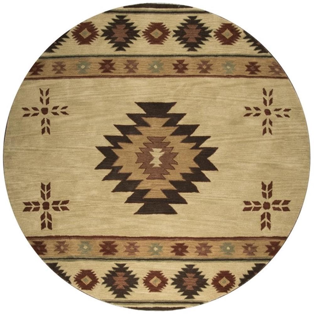 Rizzy Home Alora Decor Ryder 10' Round Tribal Khaki/Brown/Burgundy/Sage Hand-Tufted Rug