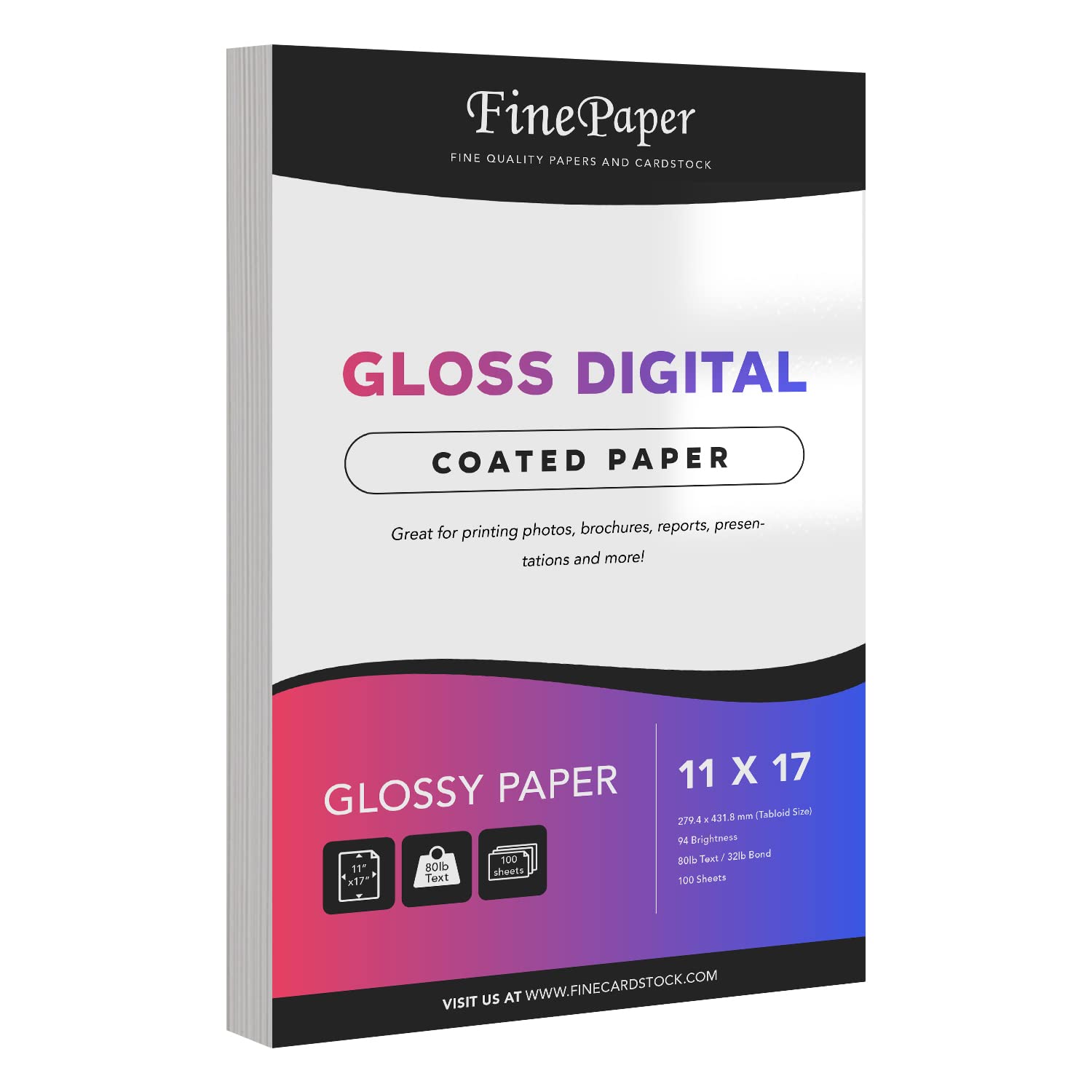Gloss Digital Paper C2S - Perfect For Color Laser Printing, Design Proposals, Flyers, Brochures | 11 X 17 | Glossy 80Lb Text Pap