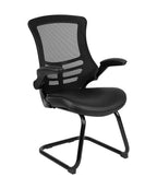 Flash Furniture Kelista Black Mesh Sled Base Side Reception Chair With White Stitched Leathersoft Seat And Flip-Up Arms