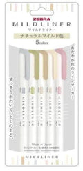 Zebra Line Marker, Thick & Fine Water Based Pigment, Mildliner, Natural Mild Colors, 5 Colors Wkt7-5C-Ntc