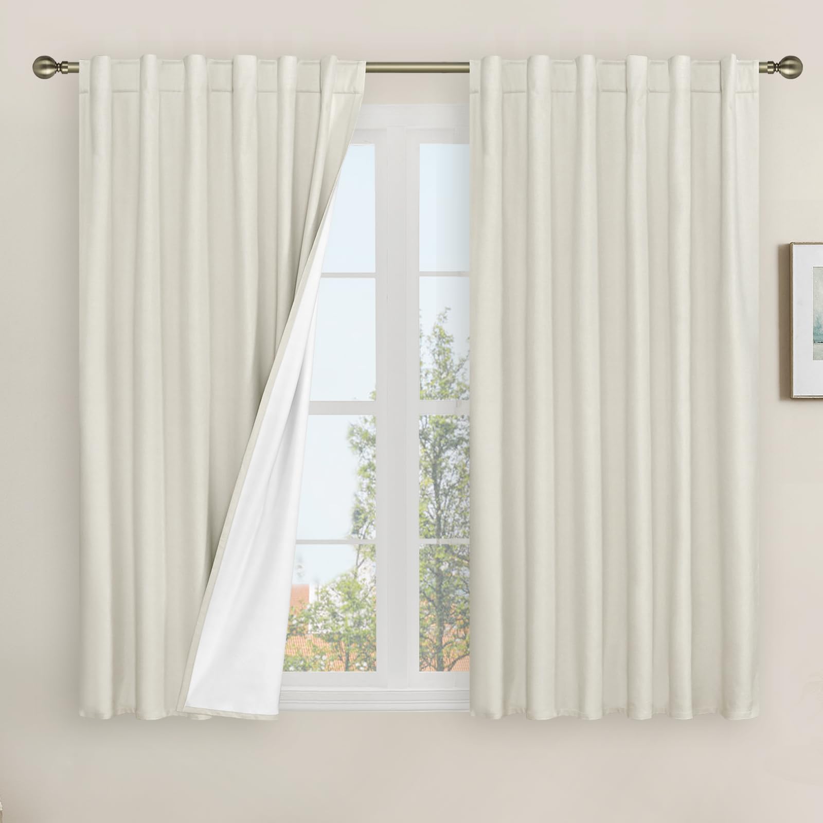 Lamit Linen Full Blackout Window Curtains For Bedroom, 54 Inches Thermal Farmhouse Curtains Back Tab And Rod Pocket Privacy Prot