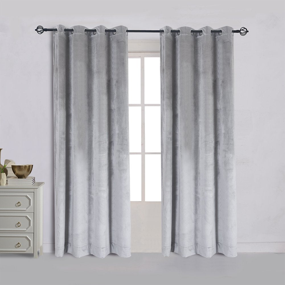 Cherry Home Super Soft Luxury Velvet Texture Curtains Smoky Silver Gray Classic Blackout Curtains Panels Home Theater Grommet Dr