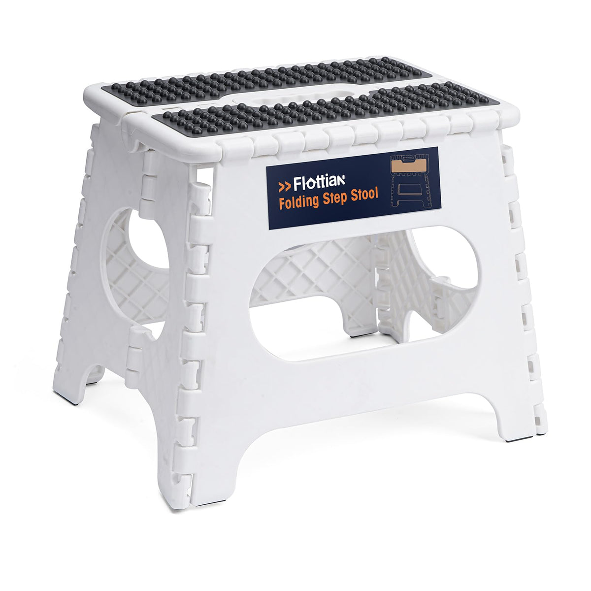 Flottian 11' Folding Step Stool For Adults And Kids Holds Up To 300 Lbs,Non-Slip Folding Stools With Portable Handle, Compact Plastic Foldable Step Stool For Bathroom,Bedroom, Kitchen, White,1Pc
