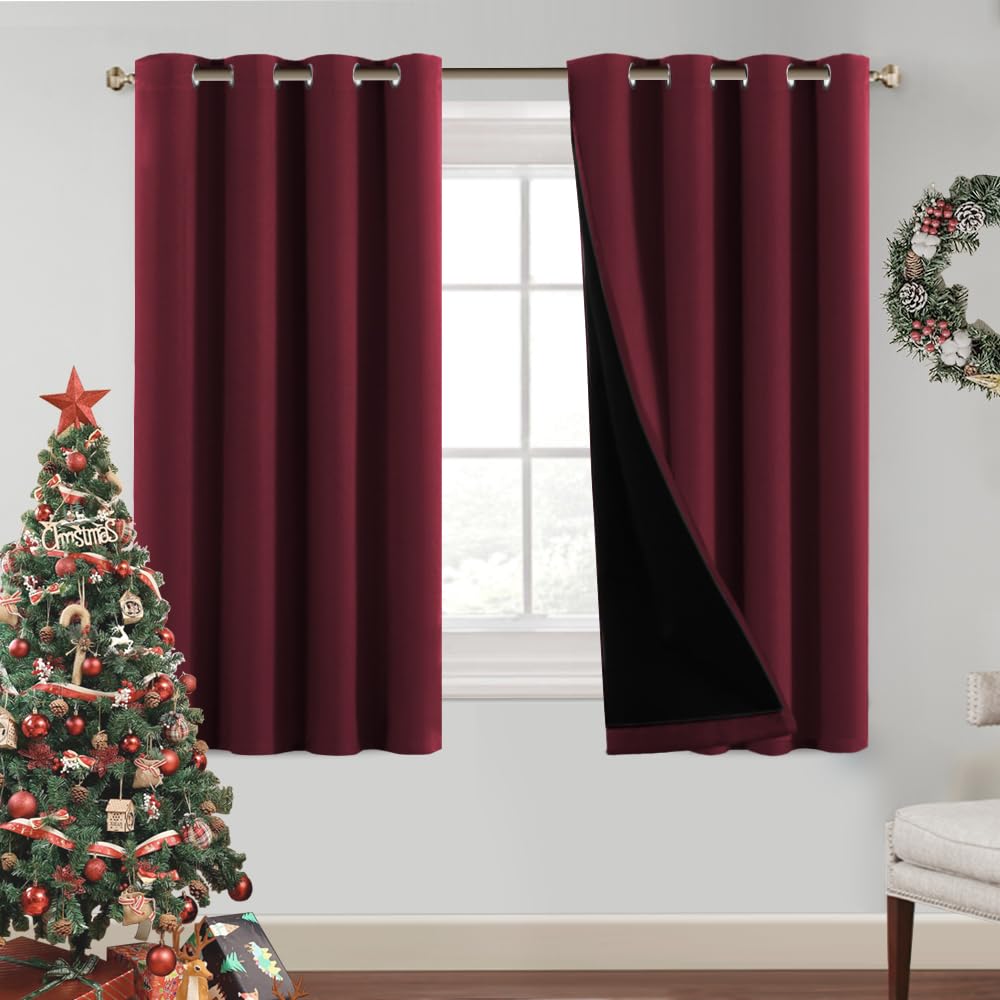 Princedeco Christmas Decor 100% Blackout Curtain Panels Noise Reducing And Heat Blocking Drapes For Windows Thermal Insulated Gr