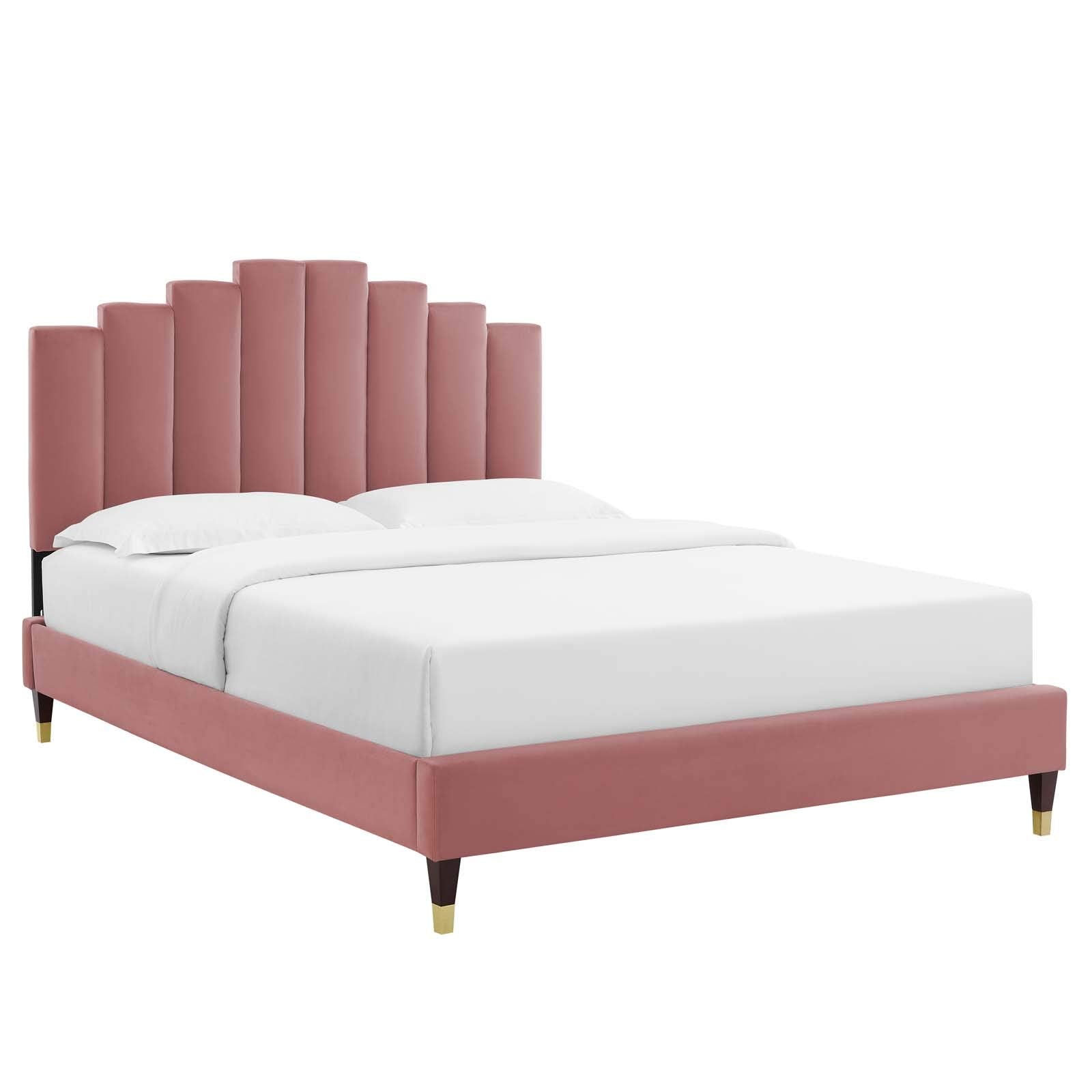 Modway Elise Channel Tufted Performance Velvet King Platform Bed In Dusty Rose With Gold Legs