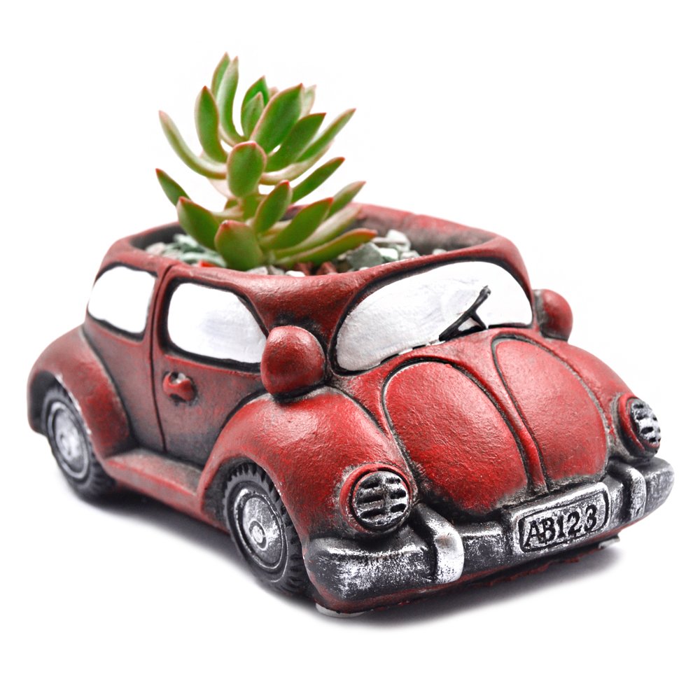 Ascrafter Cement Red Car Succulent Planter Flower Pots Succulent Plants Containers, Small Pot For Cactus Decor Planters For Indo
