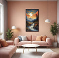 Frugal Carts River in the Mountains Portrait Painting | Wall Art Frame, Wall Hanging Decorative Items Home Decoration Item, Wall