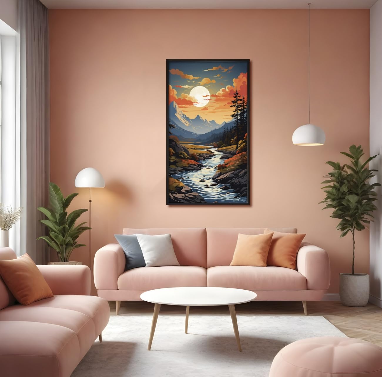 Frugal Carts River in the Mountains Portrait Painting | Wall Art Frame, Wall Hanging Decorative Items Home Decoration Item, Wall