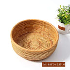 Amololo Hadewoven Round Rattan Fruit Basket Wicker Food Tray Weaving Storage Holder Dinning Room Bowl, 9 Inch Woven Bread Basket