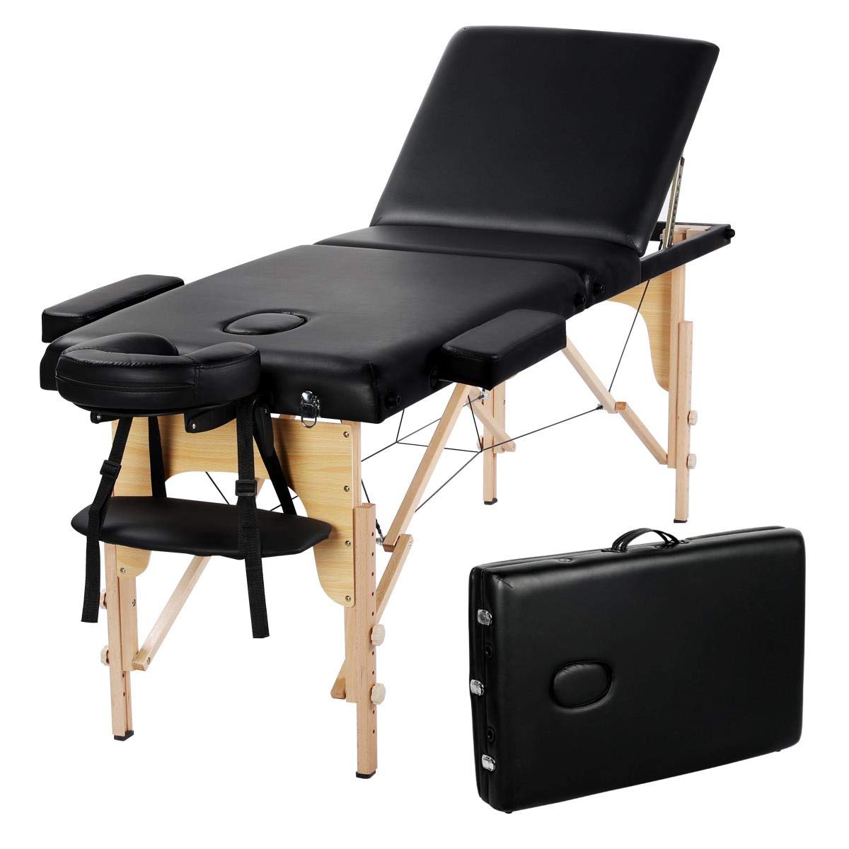 Yaheetech Massage Table Portable Adjustable Massage Bed Foldable Massage Therapy Table 3 Folding 84 Inch Salon Bed Facial Bed wi