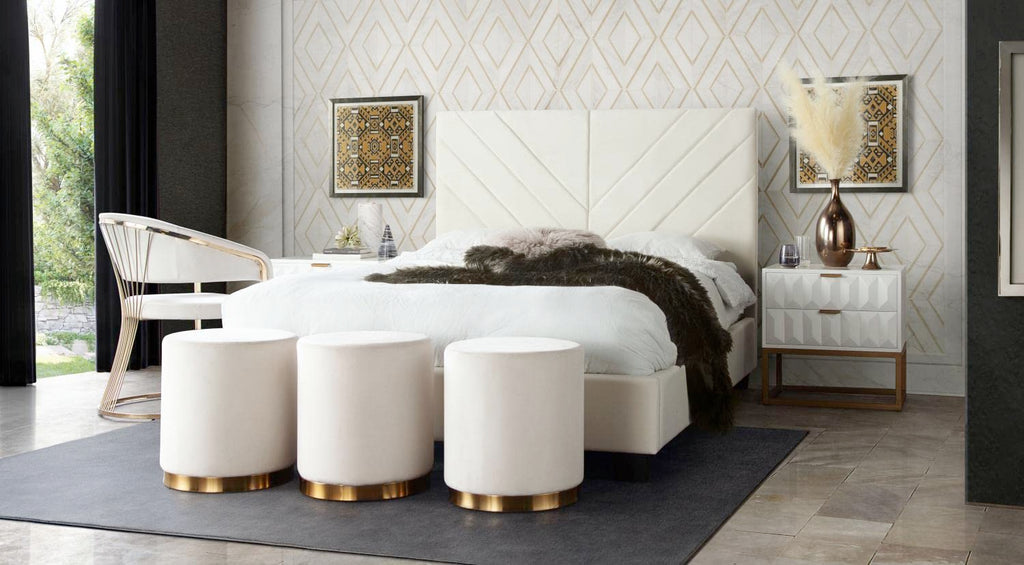 Vogue Queen Bed w/ 54" Headboard in Light Cream Velvet by Diamond Sofa