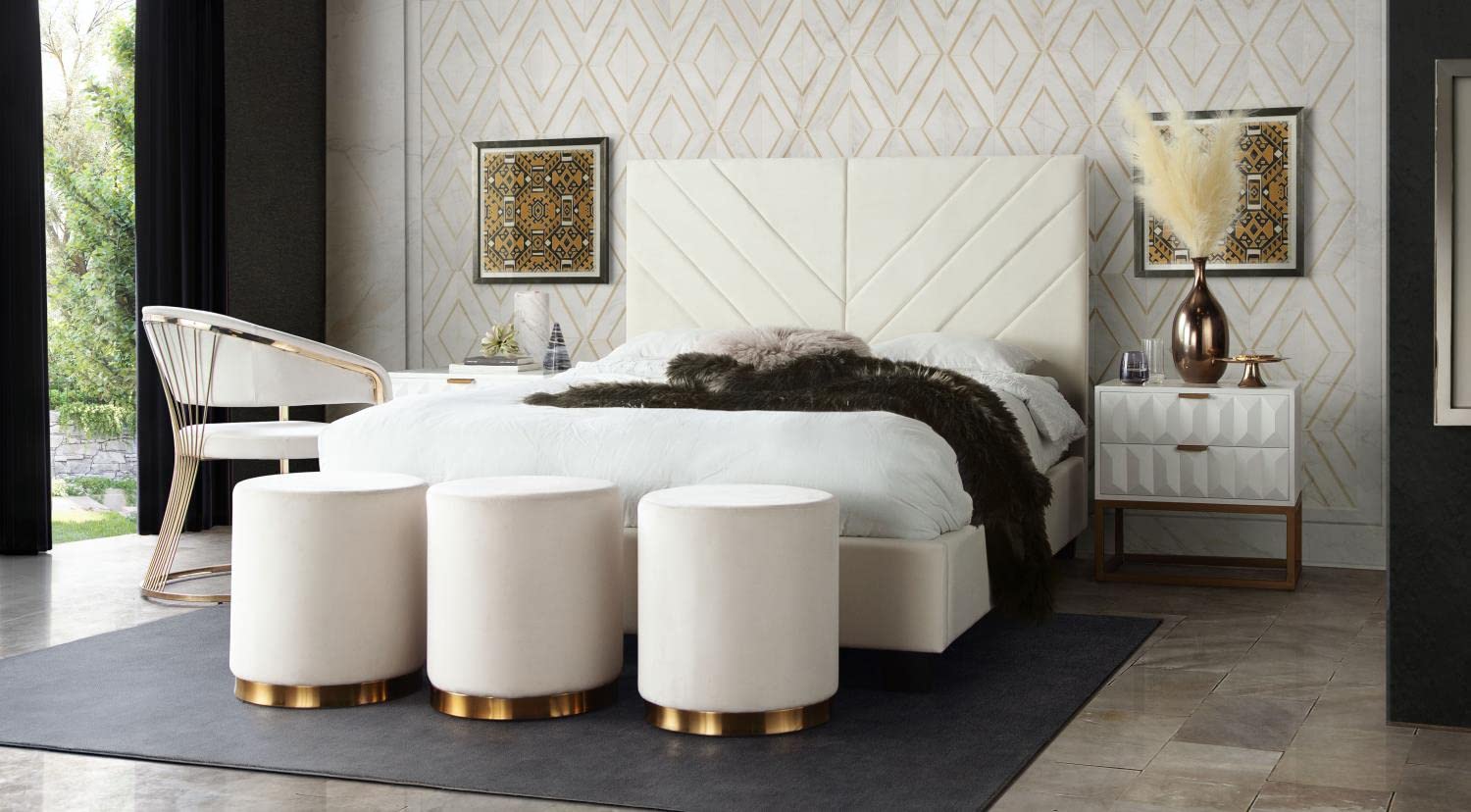 Vogue Eastern King Bed w/ 54" Headboard in Light Cream Velvet by Diamond Sofa