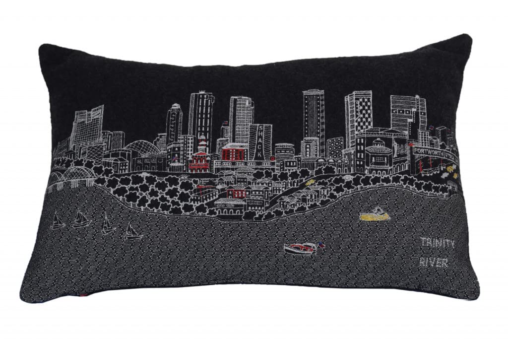 HomeRoots Grey 24' Black Fort Worth Nighttime Skyline Lumbar Decorative Pillow