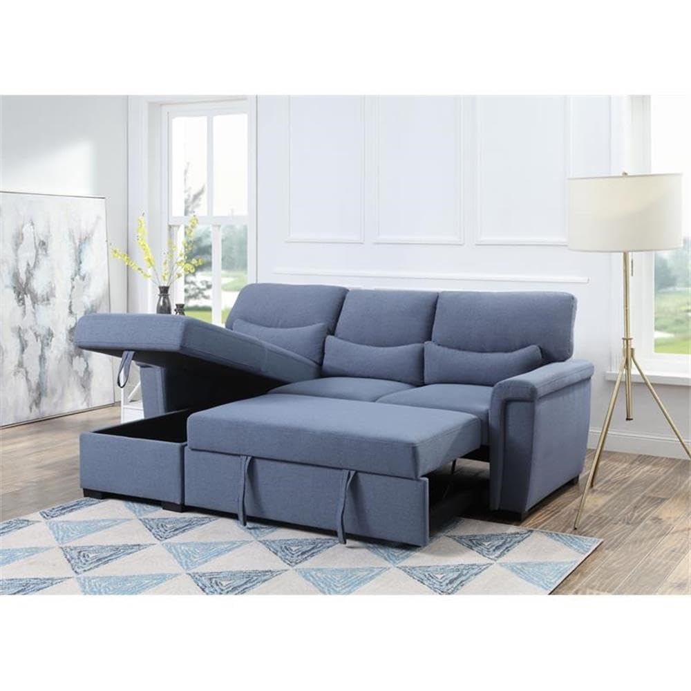 Acme Haruko Fabric Reversible Sleeper Sectional Sofa with Storage in Blue
