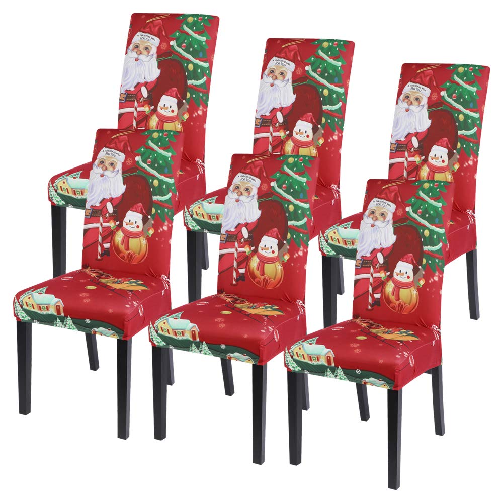 Searchi Christmas Dining Room Chair Covers Set Of 6, Stretch Xmas Chair Slipcovers Protector, Spandex Washable Kitchen Parsons C