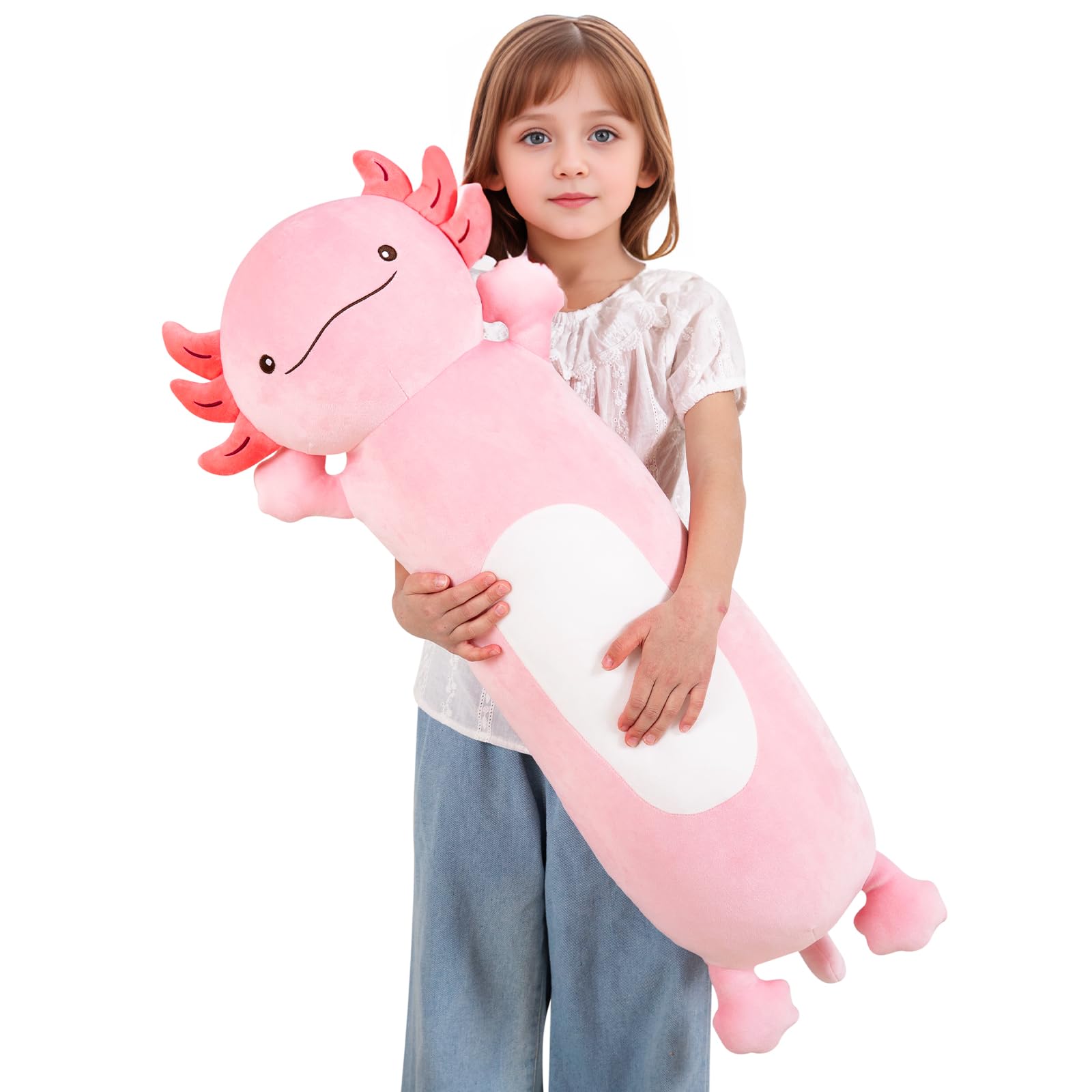 Tianmihou 36Inch Large Cute Long Pink Axolotl Stuffed Animals, Big Soft Axolotl Plushies Toy Plushy Pillow Gift For Kids Boys Gi