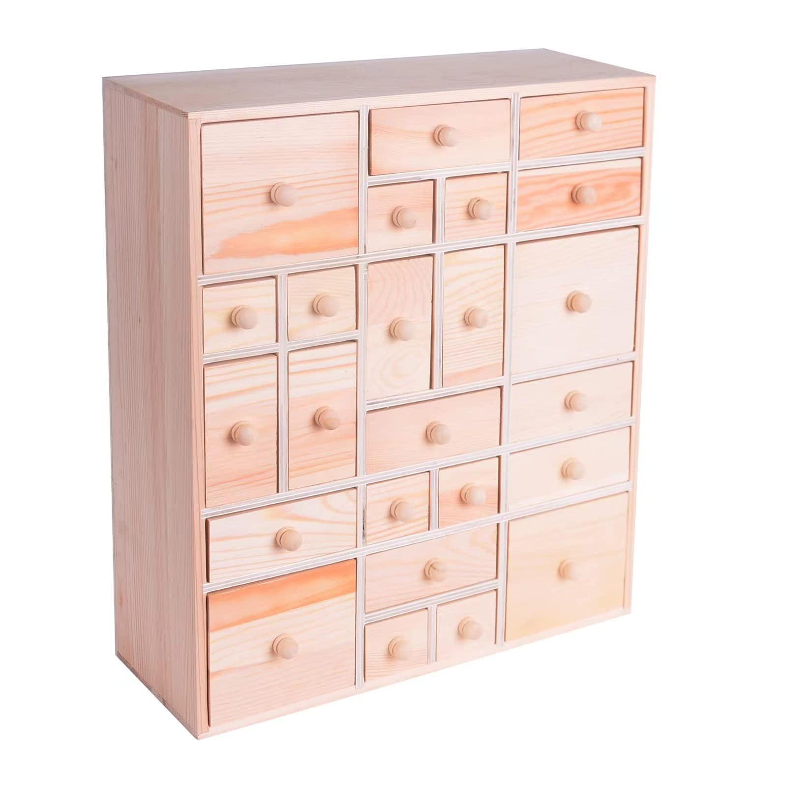 Gkesgm Wooden DIY Countdown to Advent Calendar with 24 Drawers,Craft Storage Desktop Organizer,Apothecary Cabinet or Unfinished 