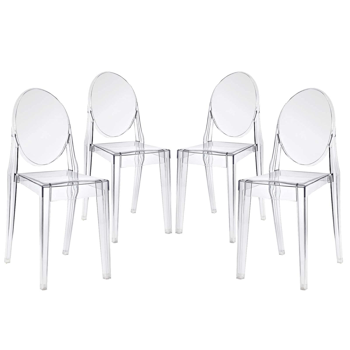 Modway Casper Modern Acrylic Stacking Four Dining Armchairs in Clear