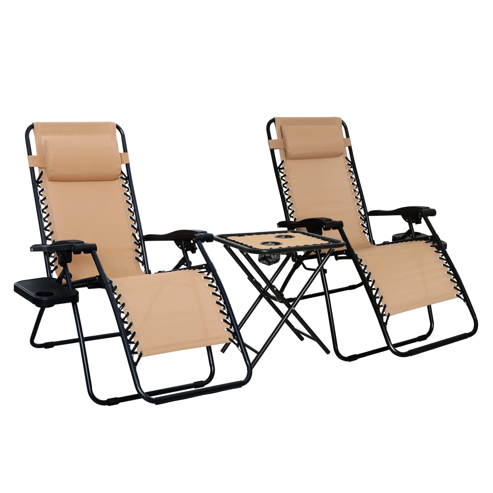 Amazon Basics Outdoor Textilene Adjustable Zero Gravity Folding Reclining Lounge Chair Set with Cup Holder, Side Table, Headrest