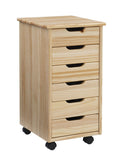 Cary Six Drawer Rolling Storage Cart, Natural