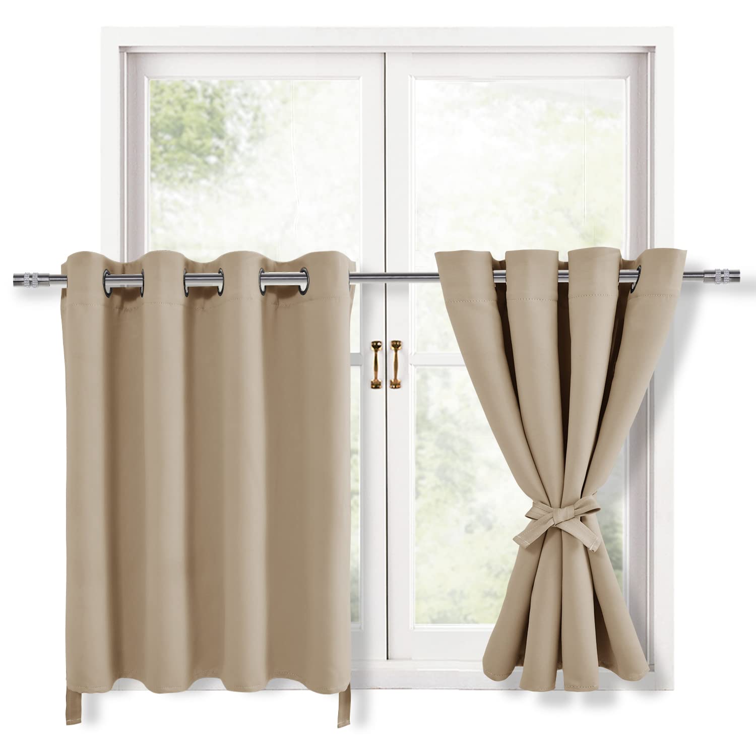 Hiasan Rv Blackout Curtains For Bedroom, 52 X 36 Inches Long - Thermal Insulated & Light Blocking Window Curtains For Living Room, 2 Drape Panels Sewn With Tiebacks, Turquoise