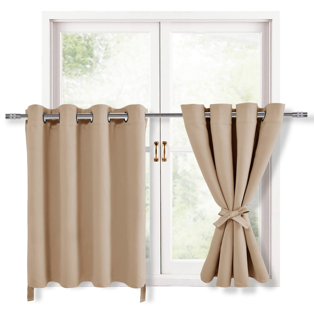 Hiasan Rv Blackout Curtains For Bedroom, 52 X 30 Inches Long - Thermal Insulated & Energy Saving Window Curtains For Living Room, 2 Drape Panels Sewn With Tiebacks, Greyish White