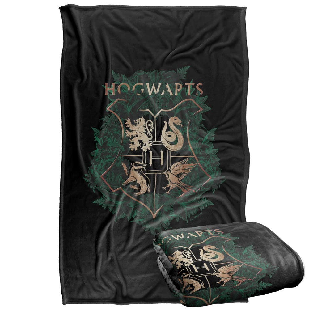 Harry Potter Hogwarts Green And Gold Floral Crest Silky Touch Super Soft Throw Blanket 36' X 58',Hogwarts Green And Gold Flora