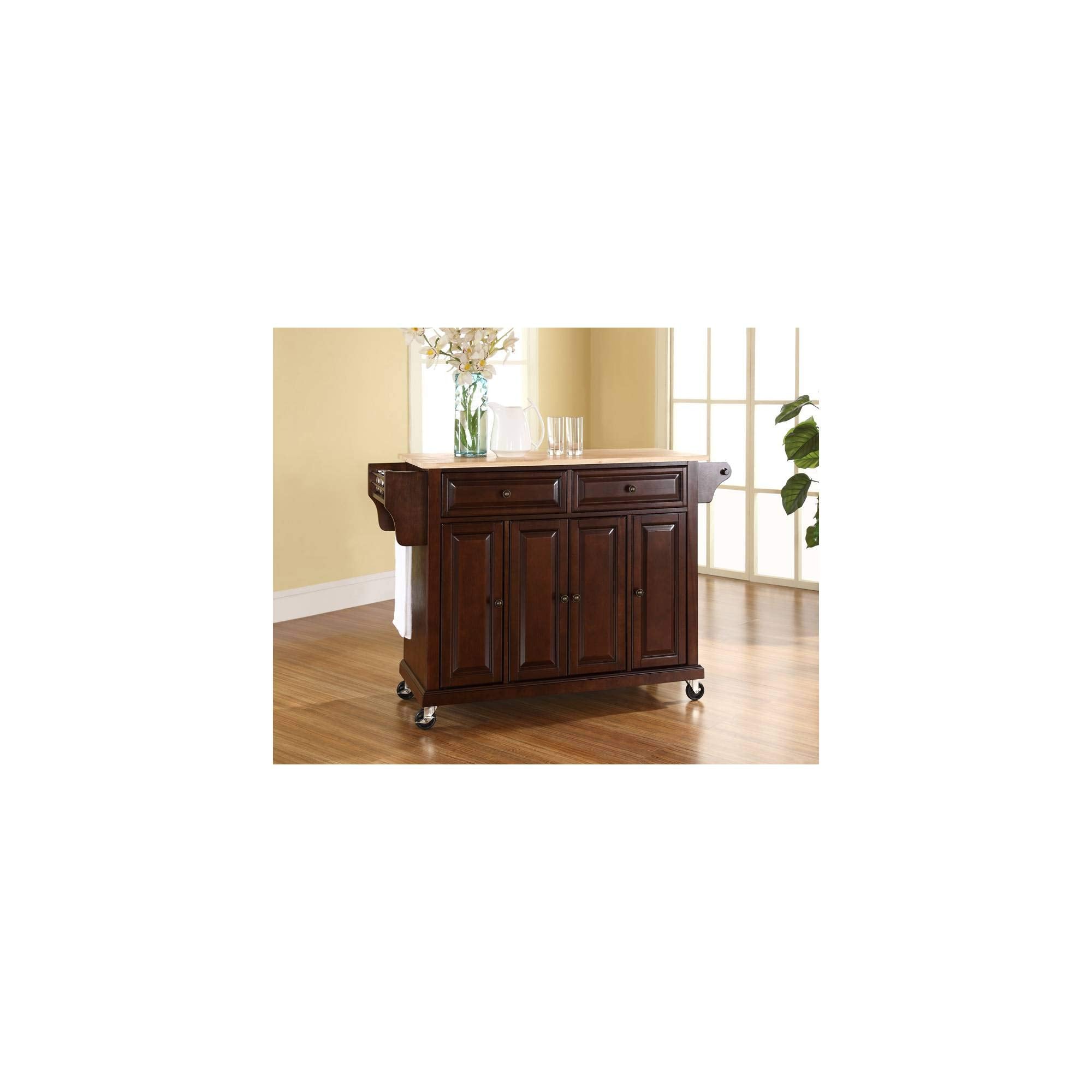 Crosley Furniture Full Size Wood Top Rolling Kitchen Island Storage Cart, Microwave Stand, Spice Rack, Mahogany
