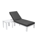 LeisureMod Chelsea Modern White Aluminum Chaise Lounge Outdoor Patio Chair with Side Table & Cushions (Beige)