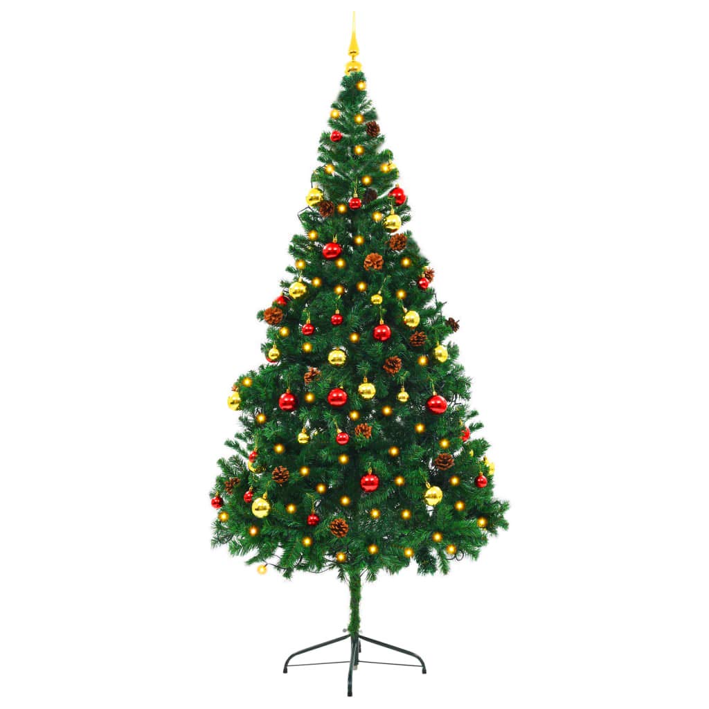 Vidaxl Artificial Christmas Tree With Baubles And Leds Holiday Home Living Room Office Garden Terrance Ornament Decor Xmas Decoration Green 7 Ft