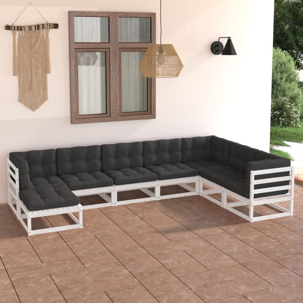 vidaXL Solid Pinewood Patio Lounge Set with Cushions 8 Piece Wooden Terrace Backyard Sofa Seat Sitting Lounger Garden Outdoor Furniture