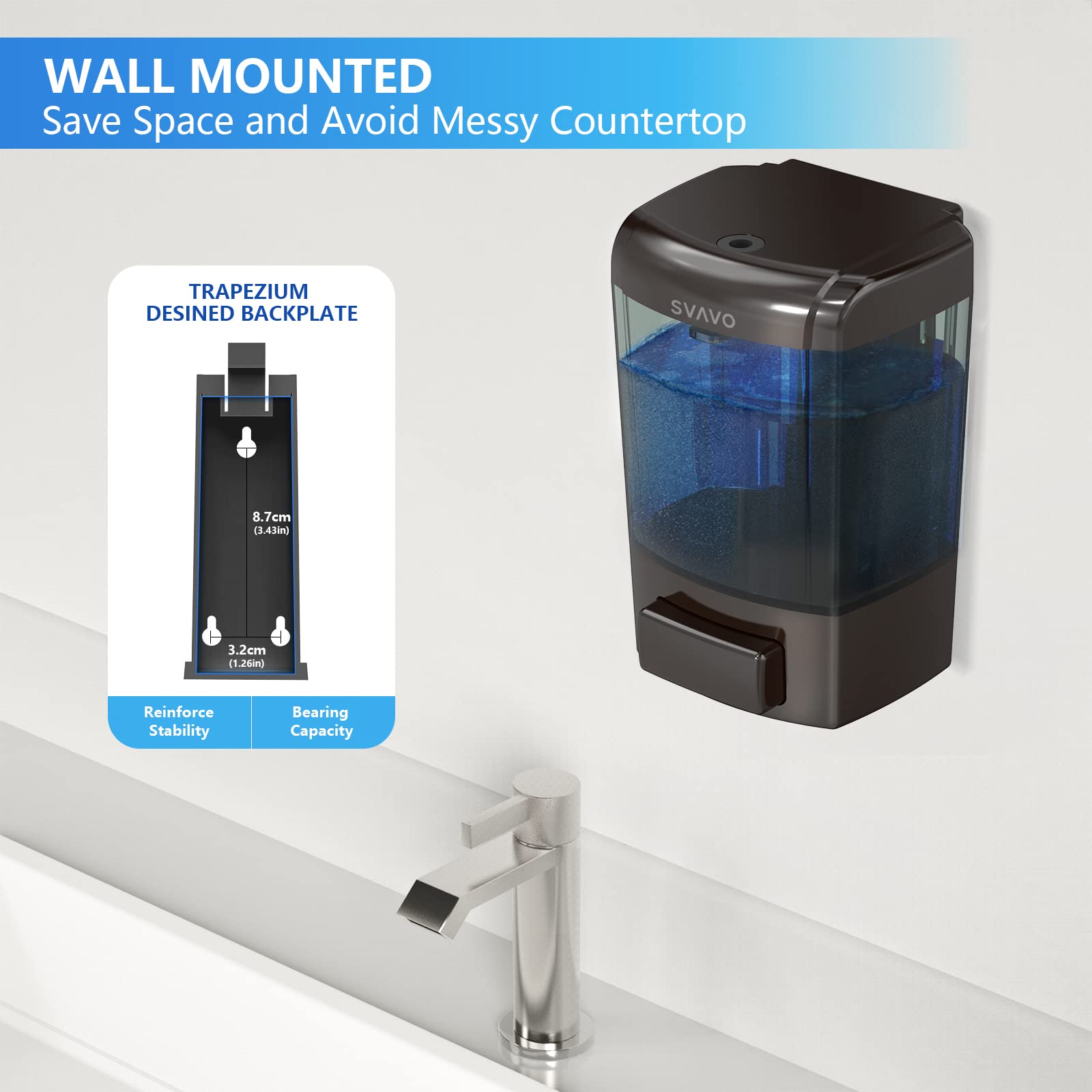 Svavo Wall Soap Dispenser Bathroom 23.7Oz / 700Ml, Commercial Soap Dispenser Wall Mounted, Hand Soap Dispenser Wall Mount For Li