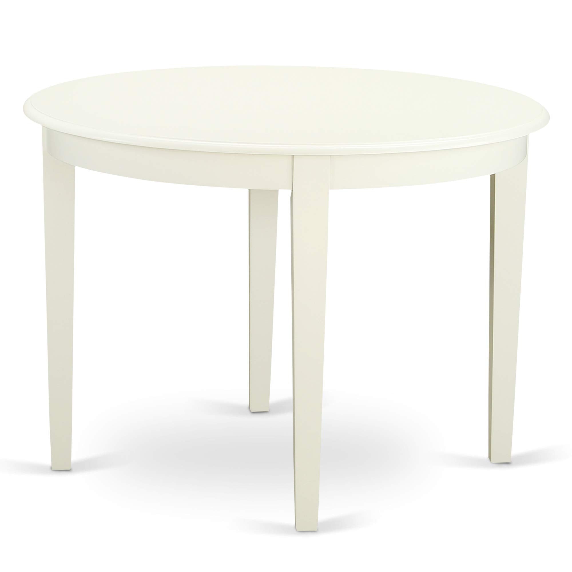 East West Furniture Boen3-Lwh-57 3 Piece Dining Room Table Set Contains A Round Kitchen Table And 2 Pond Faux Leather Upholstered Parson Chairs, 42X42 Inch, Linen White