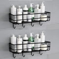 Gkart Wall Mounted Storage Shelf, Black, MS Powder Coated Iron, SelfAdhesive, Office, Kitchen, 4 Hooks, Modern, Pack of 2