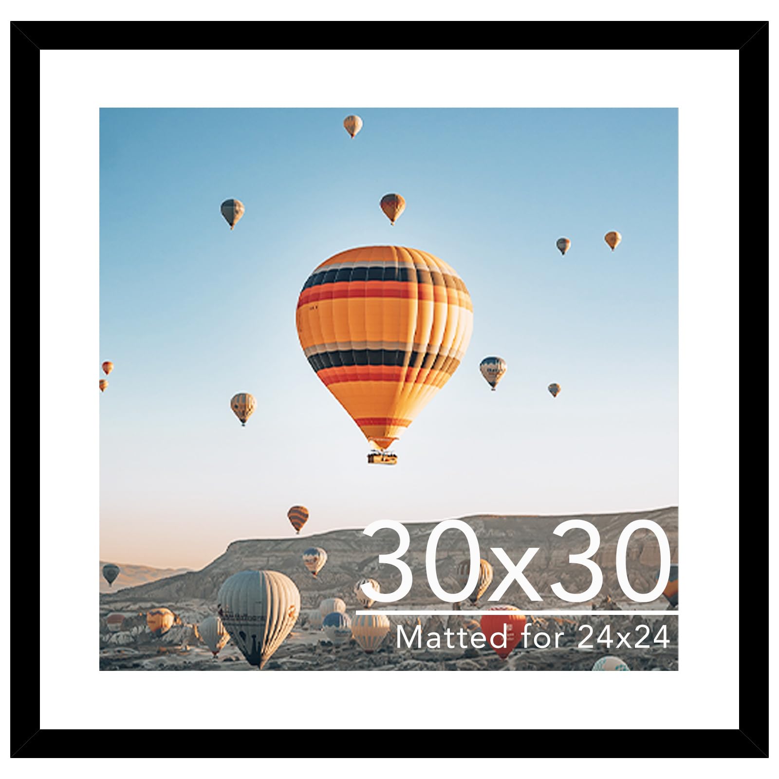 JCJMY 30x30 Picture Frame Black with 24x24 Mat, Display Photo 24x24 with Mat or 30 x 30 Without Mat, Wall Hanging Large 30x30 Po