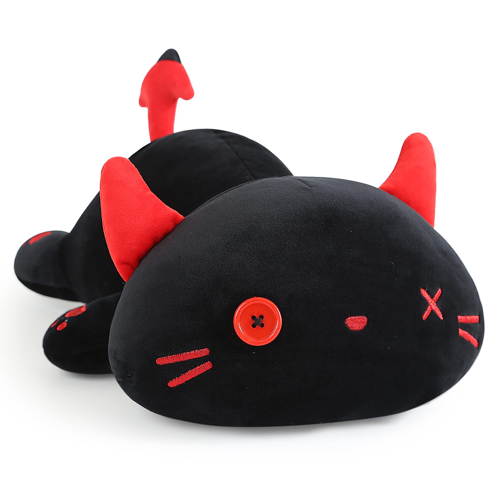 Onsoyours Cute Kitten Plush Toy Stuffed Animal Black Kitty Soft Anime Cat Plush Pillow for Kids (Devil Cat, 12')