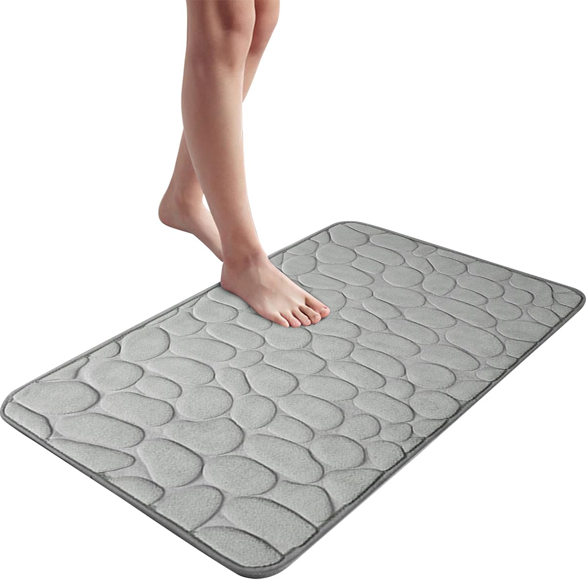Zibuyu 15.7 x 23.6 Memory Foam Bath Mat for Bathroom Cobblestone Design Bath Rugs, Super Water Absorbent Machine Washable Bathro