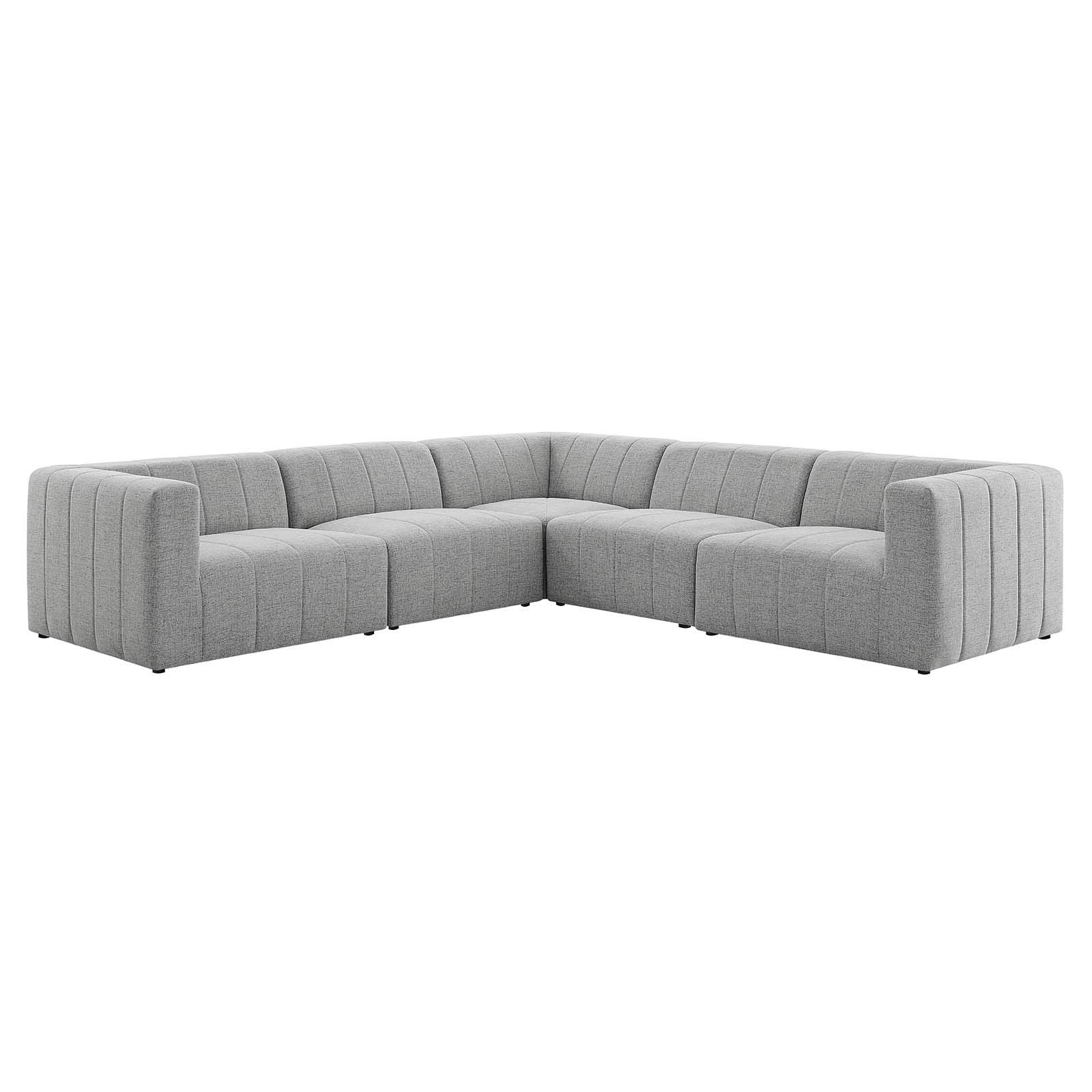 Modway Bartlett Channel Tufted Upholstered Sectional Sofa, 5-Piece L-Shape, Light Gray