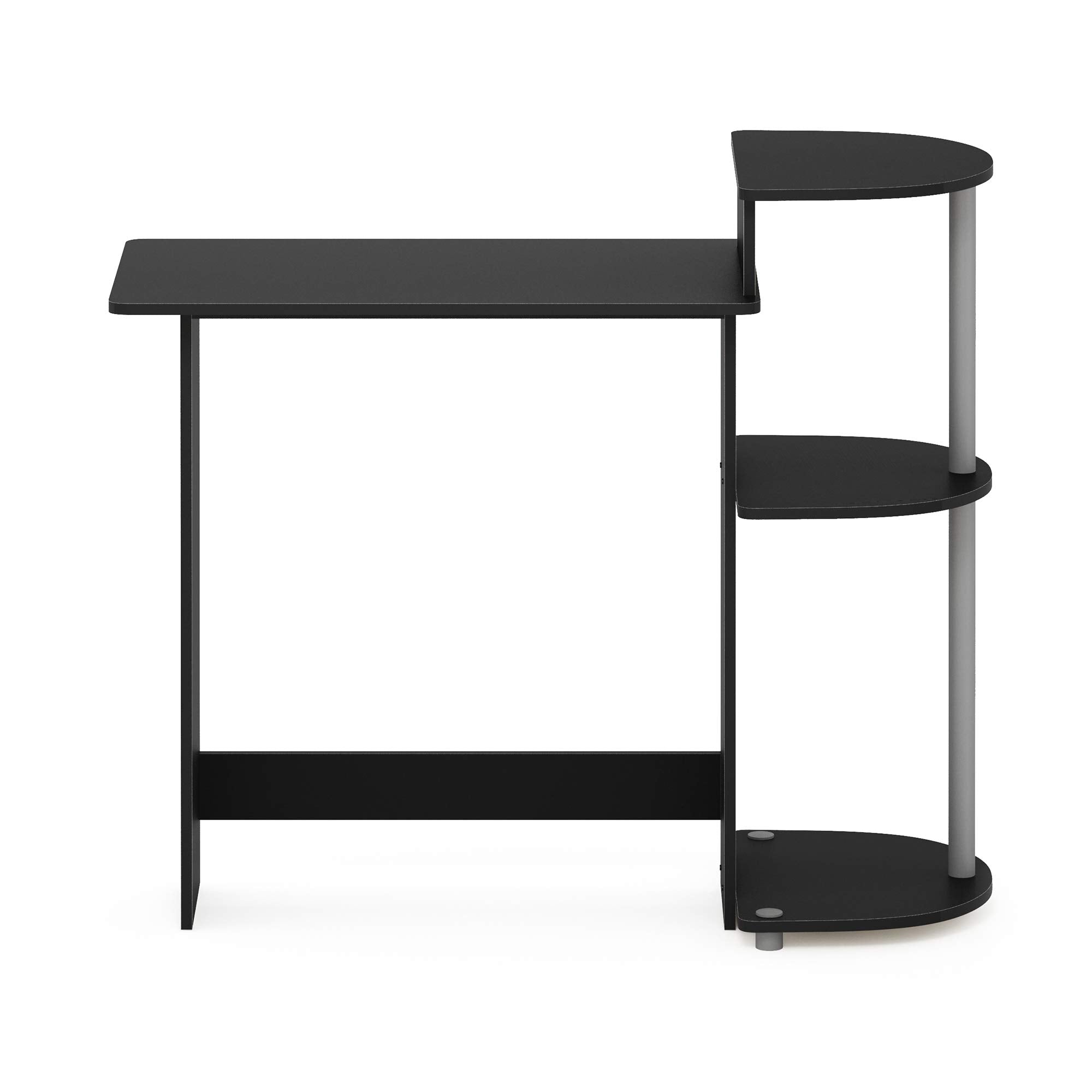 Furinno Compact Computer Desk with Shelves, Round Side, Black/Grey