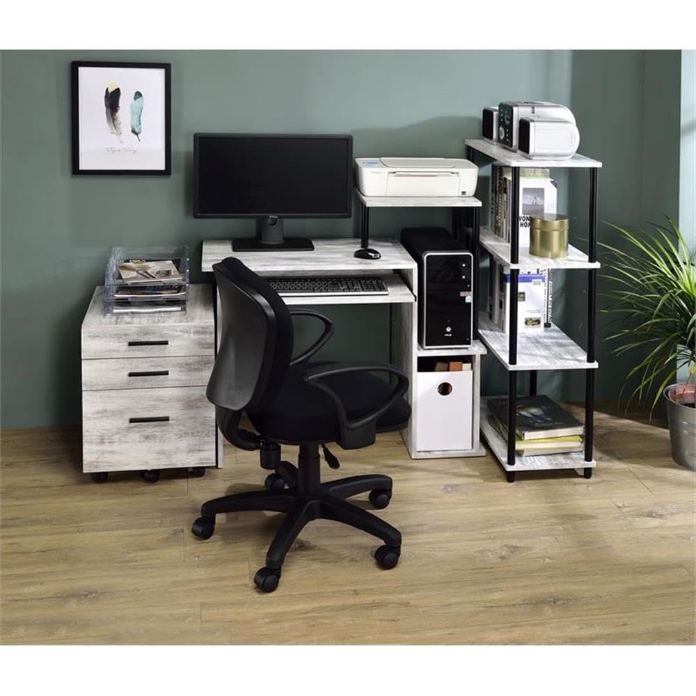 Acme Lyphre Wooden Top Computer Desk In Antique White And Black