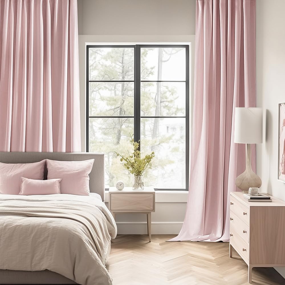 MIULEE Baby Pink 90 Blackout Curtains 2 Panels Set, Thermal Insulated Room Darkening, Rod Pocket/Pinch Pleated, 52W x 90L