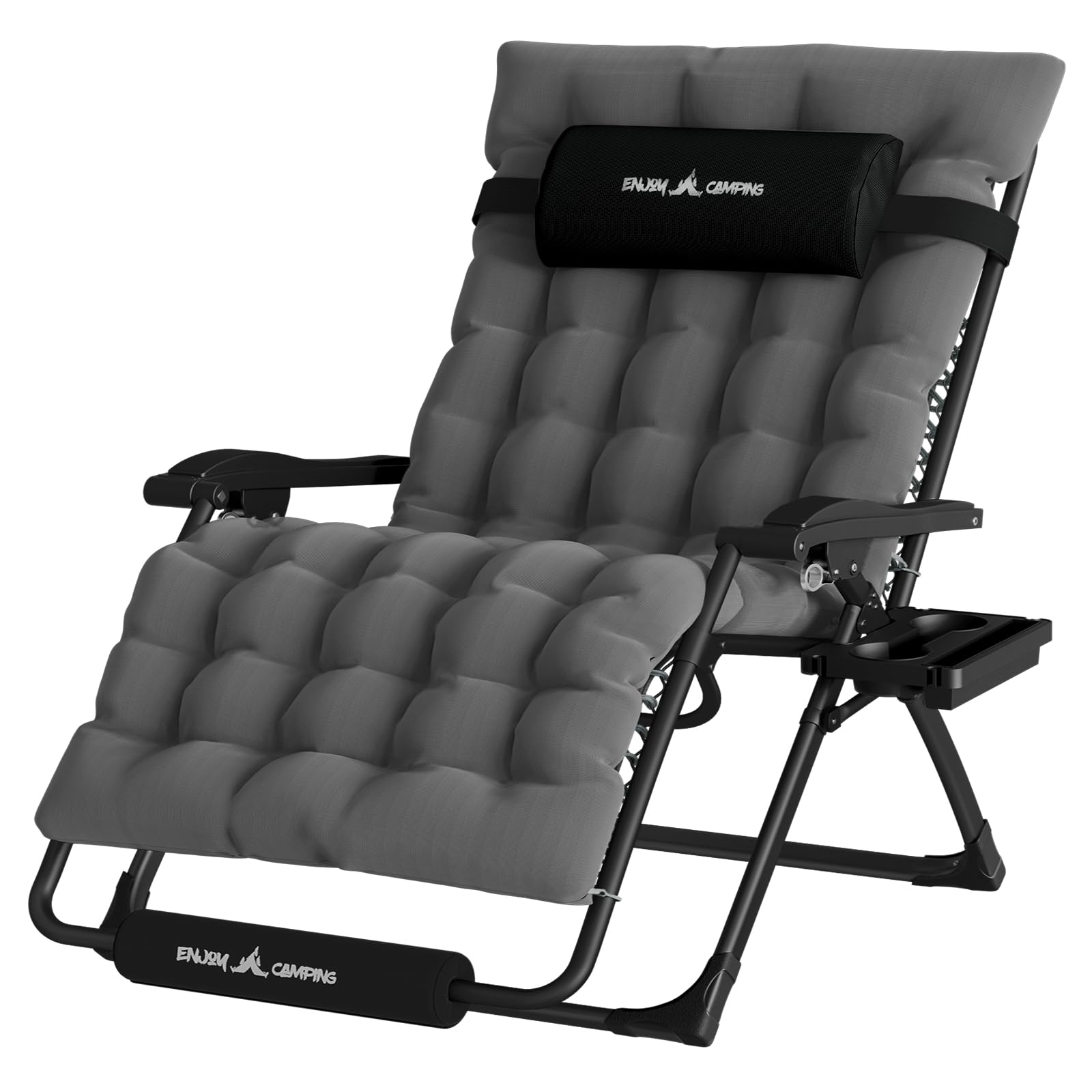 Udpatio Oversized Zero Gravity Chair, 33In Xxl Patio Reclining Chair With Cushion, Outdoor Folding Recliner With Pillows|Cup Holder|Foot Rest|Padded Headrest, Dark Grey, Support 500Lb