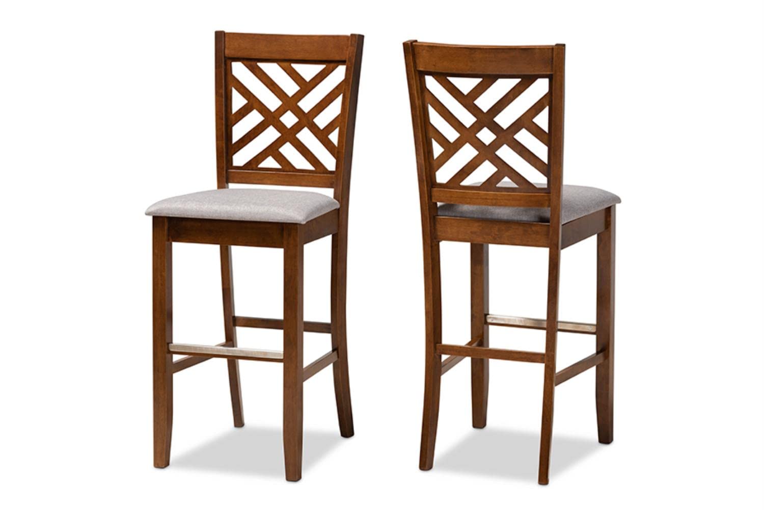 Baxton Studio Jason Gray Upholstered Walnut Finished Wood 2-Piece Bar Stool Set