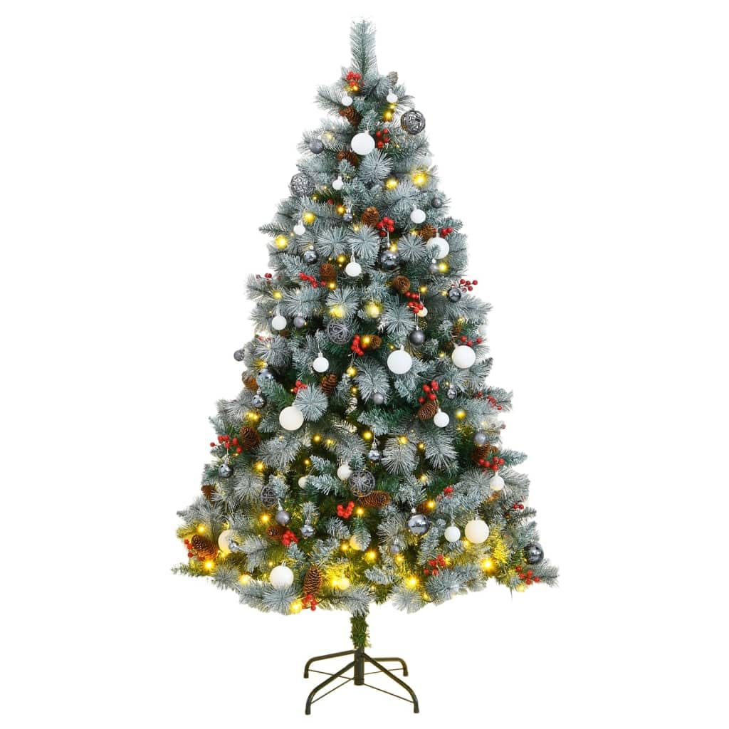 Vidaxl Artificial Hinged Christmas Tree 300 Leds And Ball Set, Modern Christmas Tree With Stand, Holiday Decoration Party Orname