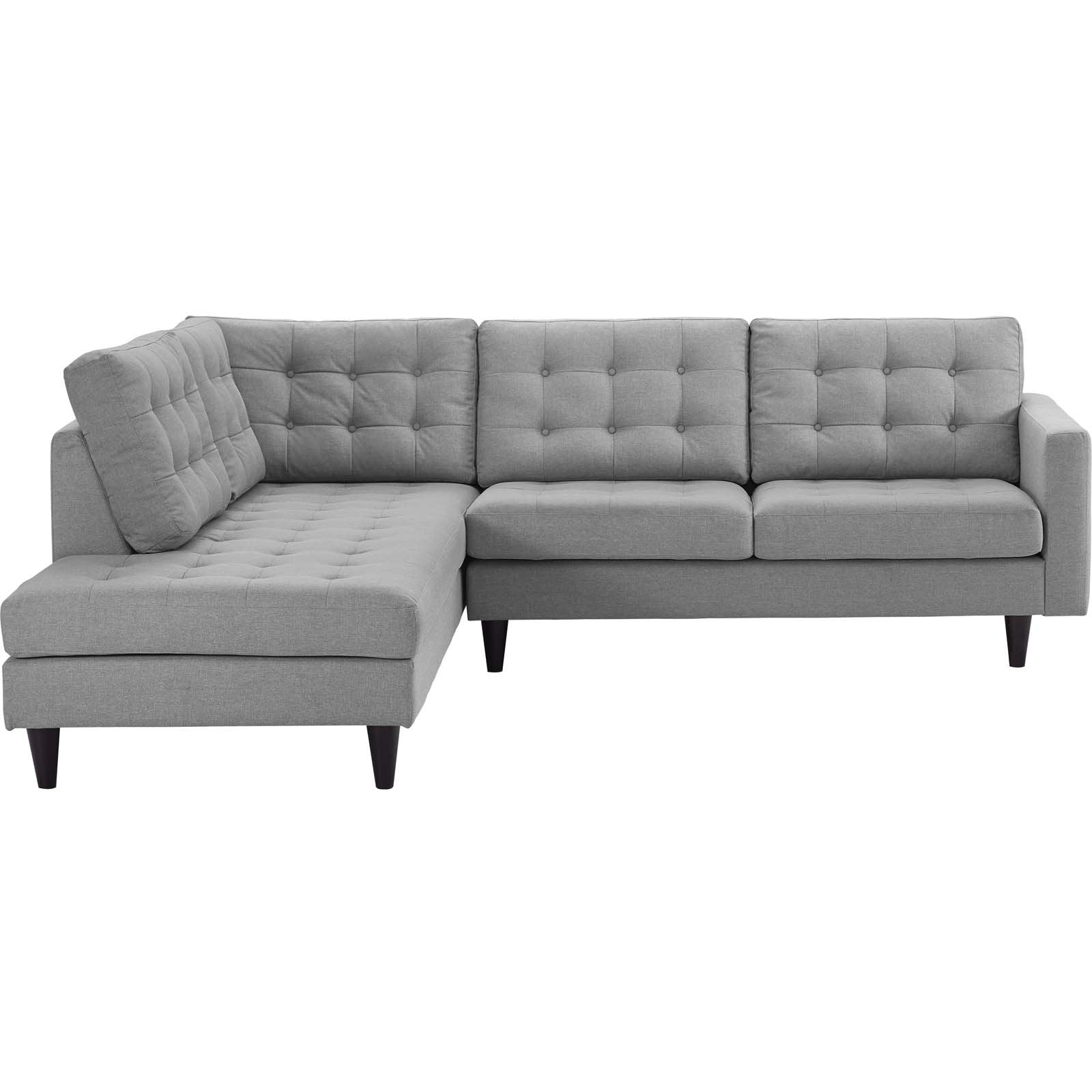 Modway Empress Sofa Mid-Century Modern Upholstered Fabric, Left Facing Bumper Sectional, Light Gray