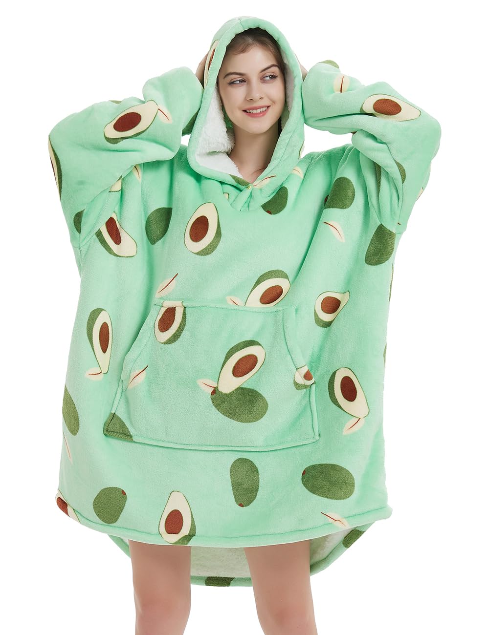 Nafleap Blanket Hoodie Women Wearable Blanket Adult Oversized Fleece Sherpa Christmas Sweatshirt Gift For Women, Avocado Tender