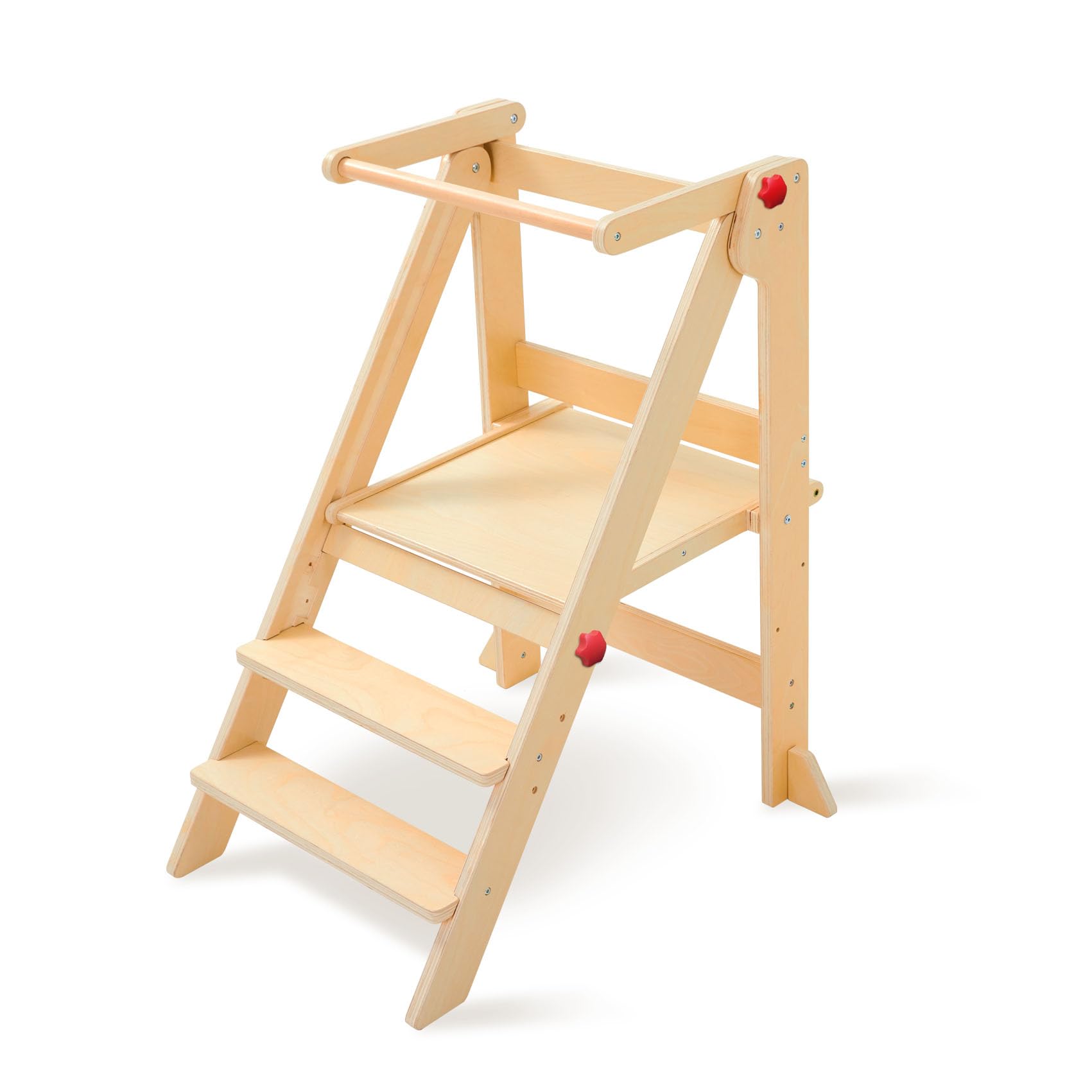 Foldable Toddler Tower With Safety Rails, 3-Level Adjustable Height Standing Kitchen Stool Helper With Safety Feet, Montessori T