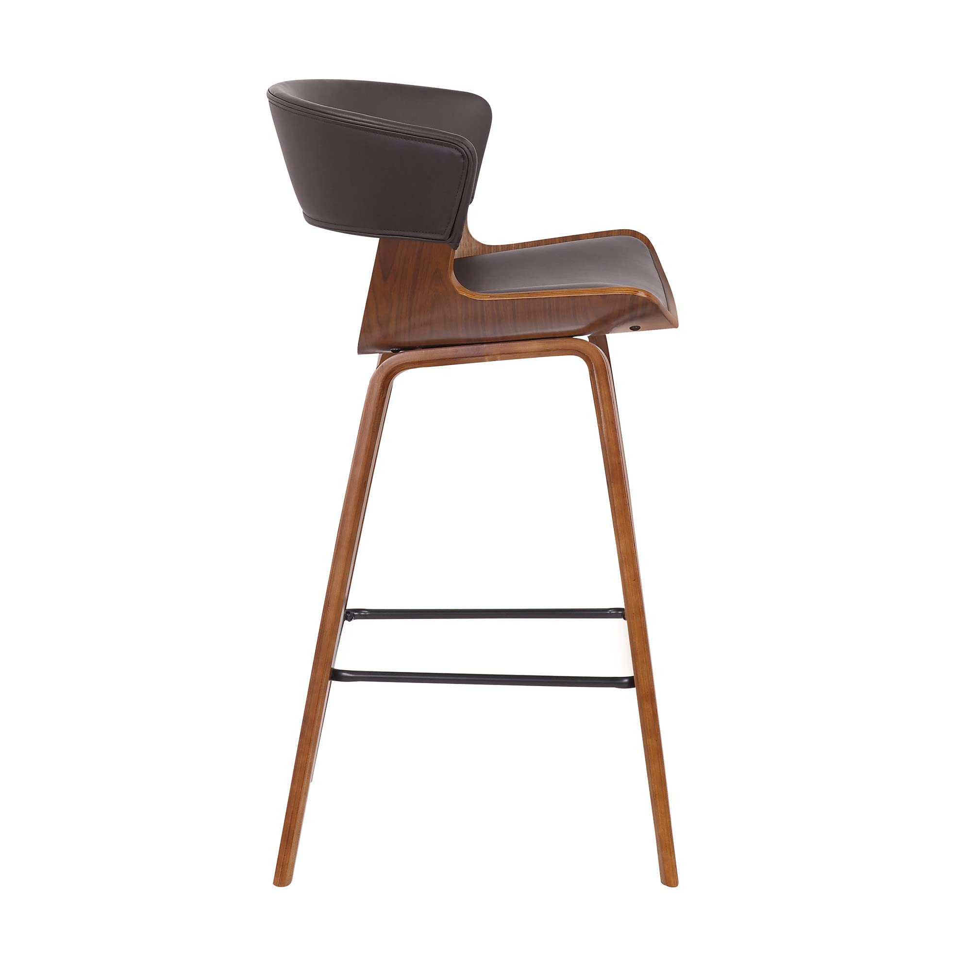 HomeRoots Metal, Wood, Faux Leather Dark Brown Faux Leather and Wood Modern Bar Stool