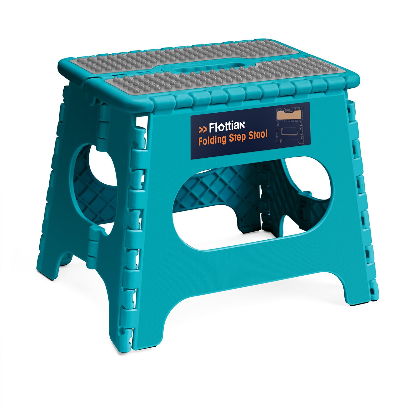 Flottian 11' Folding Step Stool For Adults And Kids Holds Up To 300 Lbs,Non-Slip Folding Stools With Portable Handle, Compact Plastic Foldable Step Stool For Bathroom,Bedroom, Kitchen Ocean Blue,1Pc